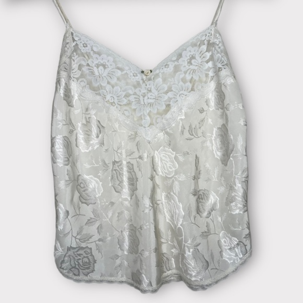 Vintage Floral Rose Lace Cami Tank‎ Top Cream w/ Measurements Impromptu Kasara